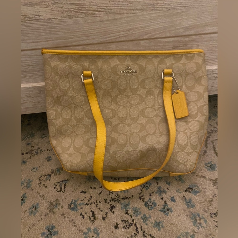 COACH tan and yellow purse